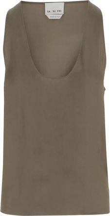 SA SU PHI Viscose Tank Top - Dames - Tops zonder mouwen - Bruin - XL - Tops