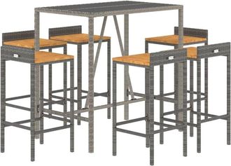 vidaXL 7 Piece Garden Bar Set Grey Poly Rattan& Solid Wood Acacia vidaXL