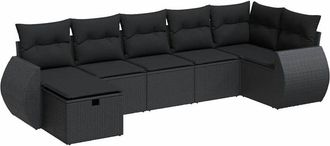 vidaXL Set De Sof&aacute;s De Jard&iacute;n 7 Pzas Con Cojines Rat&aacute;n Sint&eacute;tico Negro Vidaxl