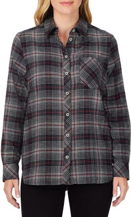 Foxcroft Boyfriend Plaid Cotton Button-Up Shirt in Black Multi at Nordstrom Rack, Size 4