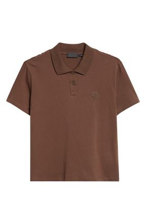 Moncler Pleated Back Mixed Media Polo in Neutral at Nordstrom, Size X-Small