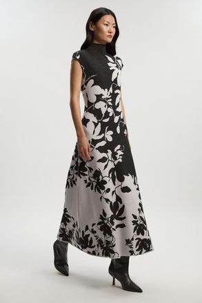 Karen Millen Jacquard Floral Knitted Maxi Dress in Dark Grey at Nordstrom, Size X-Small