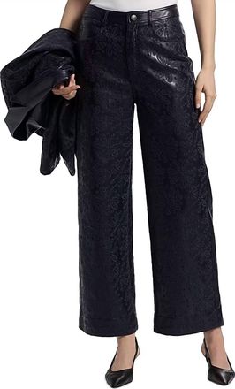 Cinq &agrave; Sept Betsy Embroidered Faux Leather Wide-Leg Pants In Navy