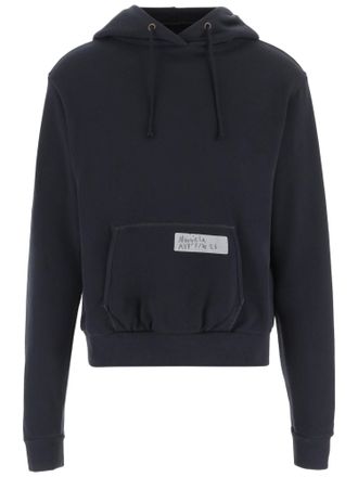 Maison Margiela Navy Cotton Hoodie With Logo Detailing And Kangaroo Pocket