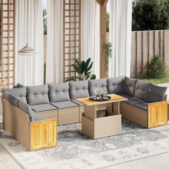 vidaXL Set De Sof&aacute;s De Jard&iacute;n 11pzas Con Cojines Rat&aacute;n Sint&eacute;tico Beige Vidaxl