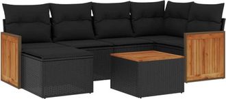 vidaXL Vidaxl - Set De Comedor De Jard&iacute;n 7 Pzas Y Cojines Rat&aacute;n Sint&eacute;tico Negro