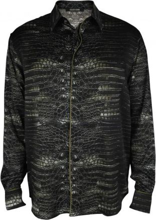 Roberto Cavalli Caiman Print Shirt - Heren - Casual Overhemden - Bruin - S - Polyester - Overhemden
