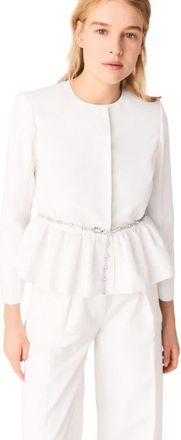 Maje Cropped jacket with jewelled belt in White at Nordstrom, Size 42 Eu