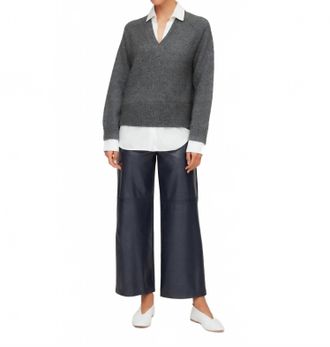 Fifteen Twenty Faux Patent Leather Cropped Pants In Navy