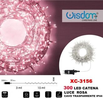 Trade Shop Trade Shop - Cadena De Luz 300 Led Luci&eacute;rnagas Luz Rosa Cable Transparente Ip44 Xc-3156