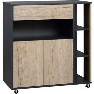 HOMCOM Isola da Cucina Multiuso con Ruote, Scaffale e Armadietto in Legno - Homcom