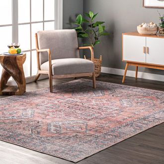 nuLOOM Maple Machine Washable Floral Medallion Area Rug
