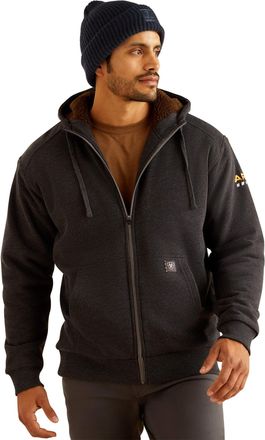 Ariat Mens Rebar All-Weather Sherpa-Lined Full Zip Hoodie Long Sleeve in Charcoal Heather, Size X-Large, by Ariat