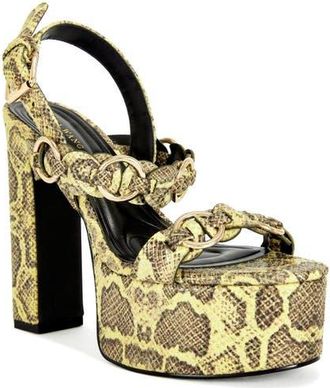 Azalea Wang Tarynn Slingback Platform Sandal in Yellowsnake at Nordstrom, Size 7.5