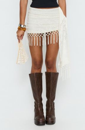 Princess Polly Winita Macrame Tassel Miniskirt in Cream at Nordstrom, Size 10