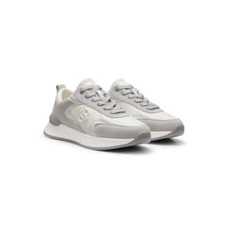BOSS Leather and suede sneakers with Double B monogram