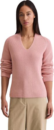 Marc O'Polo V-Ausschnitt-Pullover MARC OPOLO, Damen, Gr. XL, natural rose, Strick, Obermaterial: 100% Baumwolle, V-Ausschnitt, B&uuml;ndchen, Pullover V-Ausschnitt-Pul