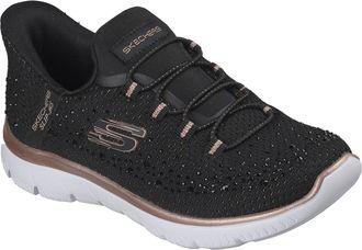Skechers Summits Brilliant Shine Womens Black Mesh/Rose Gold Trim Trainers Textile - Size UK 4
