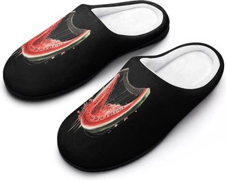 Generic Watermelon Harp Mens Slippers Slip On Comfortable Fleece Cotton House Shoes Winter