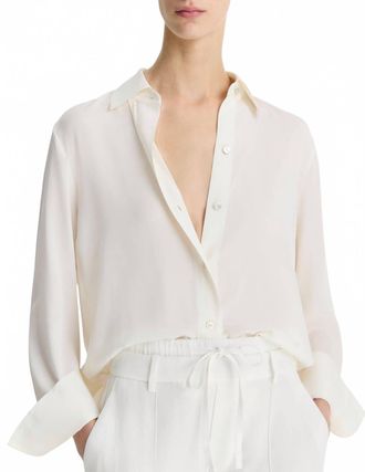 Vince Long Sleeve Button Down Blouse In Off White