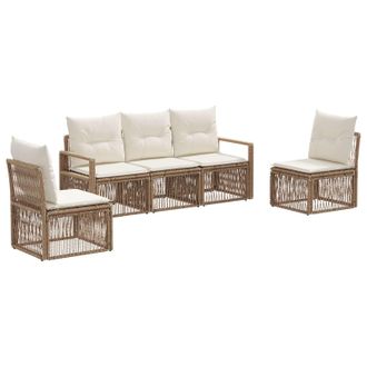 vidaXL Conjunto De Sof&aacute;s De Jard&iacute;n 5 Pcs Beige Rat&aacute;n Sint&eacute;tico Vidaxl
