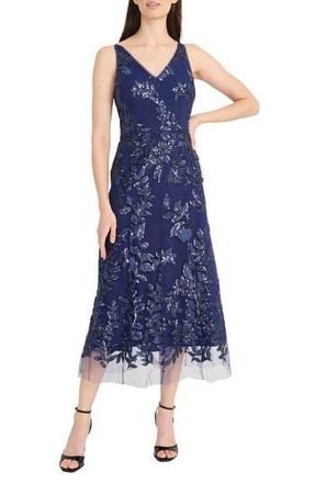 Maggy London Sequin & Embroidery A-Line Dress in Navy at Nordstrom Rack, Size 12