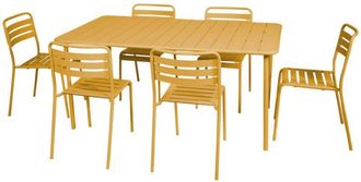 Sweeek 6-8 seater rectangular steel garden table set with 6 chairs Yellow Ochre 160x90x72.5 cm - Amelia
