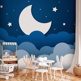 OEM Sfondo Fotografico - Sogno Di Luna - Nuvole Nel Cielo Blu Scuro Con Stelle Per Bambini