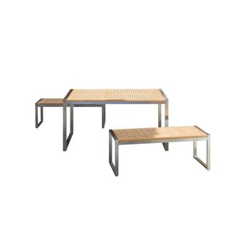 Tikamoon Conjunto de jard&iacute;n de teca maciza y acero de 6 plazas