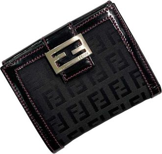 Fendi Black Pink Patent Leather Canvas Leather Wallet (Bi-Fold) (Pre-Owned)
