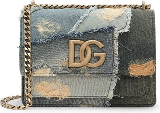 Dolce & Gabbana logo plaque denim patchwork cross body bag - women - Cotton/CALFSKIN/CALFSKIN - One Size - Blue