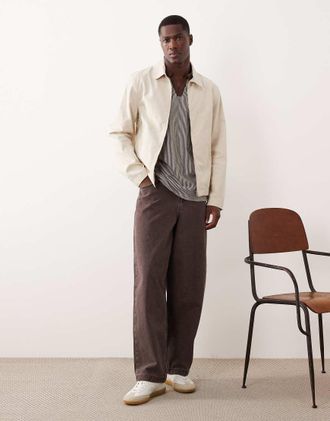 Mango Giacca harrington con chiusura con zip in misto cotone beige-Neutro