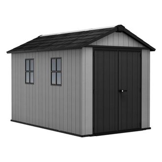 Dmora Caseta De Jard&iacute;n Rockport, Cerrable, Acabado En Resina, Con Ventanas, Techo A Dos Aguas, 230x350x246h Cm Gris