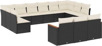 vidaXL Set De Sof&aacute;s De Jard&iacute;n Y Cojines 13 Pzas Rat&aacute;n Sint&eacute;tico Negro Vidaxl