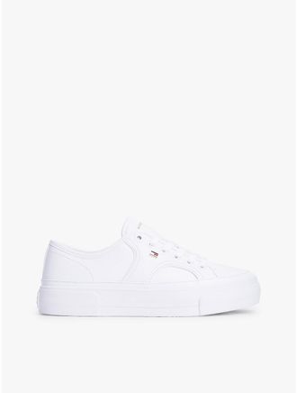 Tommy Hilfiger Womens Pebbled Leather Platform Sneaker - White - US 6.5 / EU 37