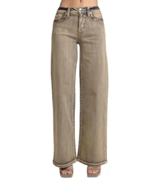 Miss Me Stitch High Rise Wide Leg Jeans In Bronze