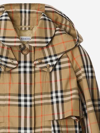 Burberry Boys Hooded Checked Cotton Trench Coat Jacket