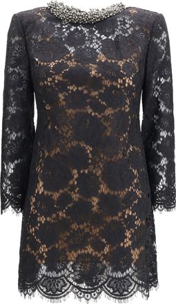 Self Portrait Womens Dress, Lace Long-Sleeve Mini - Black Polyamide