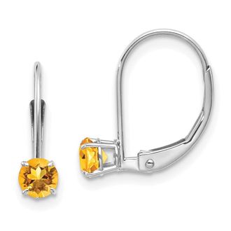 Diamond2Deal 14k White Gold 4mm Round Citrine Drop Earrings