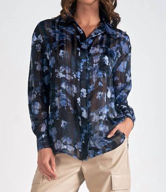Elan Floral Blouse In Blue Watercolor
