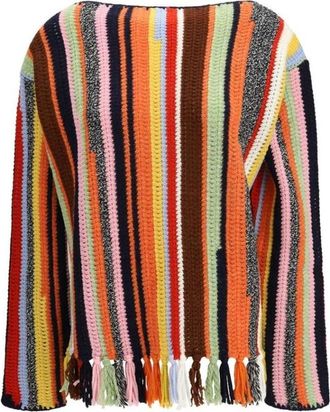 Prada Fringed Wool Sweater - Heren - Ronde hals truien - Veelkleurig - L - Wol - Truien & Vesten