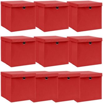 vidaXL Vidaxl - Cajas De Almacenaje Con Tapas 10 Uds Tela Rojo 32x32x32 Cm