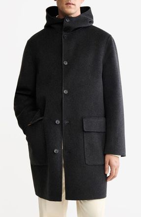 Mango Handmade Hooded Wool Blend Melton Overcoat in Medium Heather Grey at Nordstrom, Size X-Large