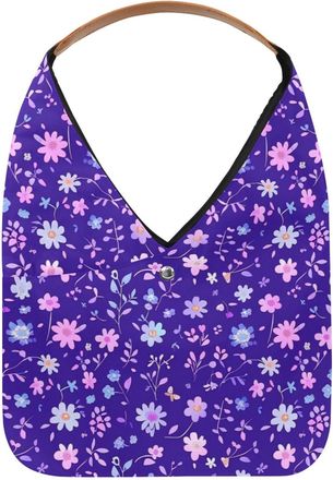 Generic Floral Purple Prints Reusable Lightweight Grocery Bags - Foldable Into Compact Pouch, Washable & Sturdy, Multipurpose for Shopping and Travel