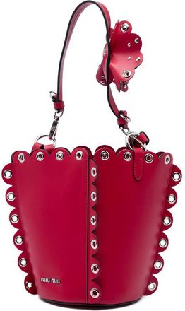 Miu Miu Pre-owned Miu Miu Calfskin Scalloped Grommet Bucket Bag Ladies 2ZUGB1V80VIK3IQZ