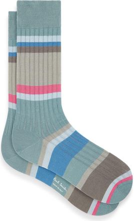 Paul Smith Stripe Rib Cotton Blend Dress Socks in 43_Greyish Blue at Nordstrom