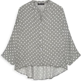 Fiorella Rubino Polka Dot Viscose Satin Shirt - Dames - Blouses - Grijs - 5XL - Satijn - Overhemden