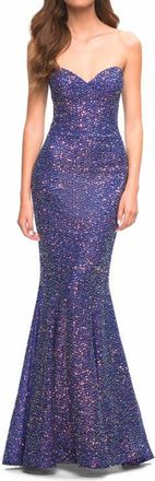 La Femme Unique Long Sequin Strapless Gown with Sweetheart Top in Indigo at Nordstrom, Size 16