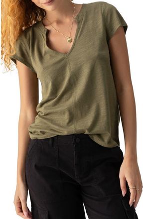Sanctuary The New Girl Split Neck T-Shirt in Burnt Oliv at Nordstrom, Size Xx-Small