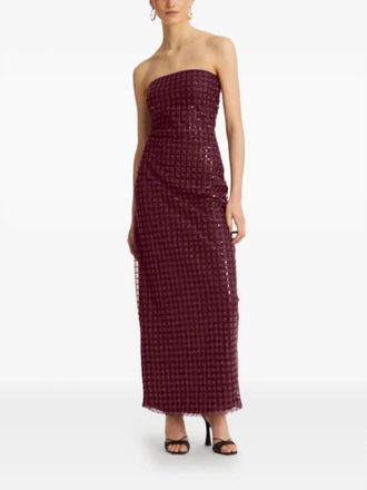 Rotate Zinfandel Beaded Maxi Tube Dress In Red